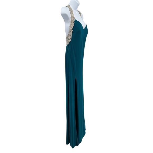 La Femme Prom Dress SZ 6 Teal Sleeveless Formal Embellished Lace Strap Racerback - Picture 5 of 16